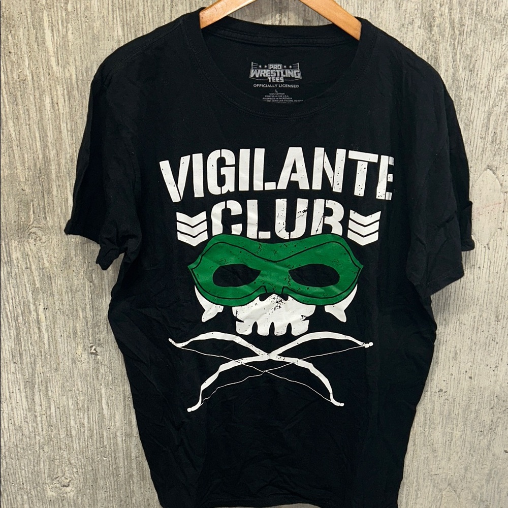 Pro Wrestling Tees Black Vigilante Club Men’s T-Shirt Large